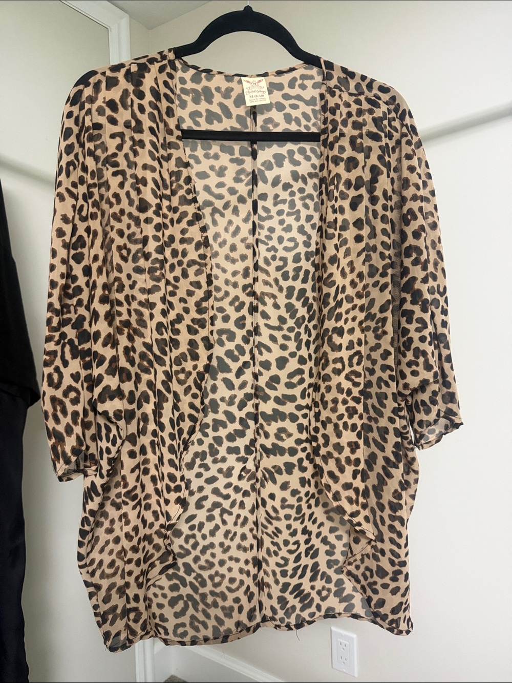Faded Glory Leopard Print Open-Front Kimono - Beige & Black